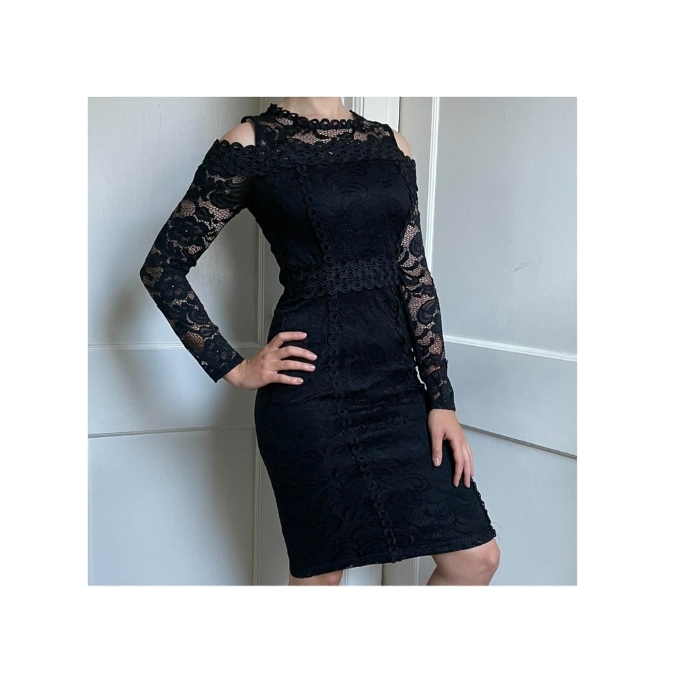 Bisou Bisou Black Cold Shoulder Sheath Dress